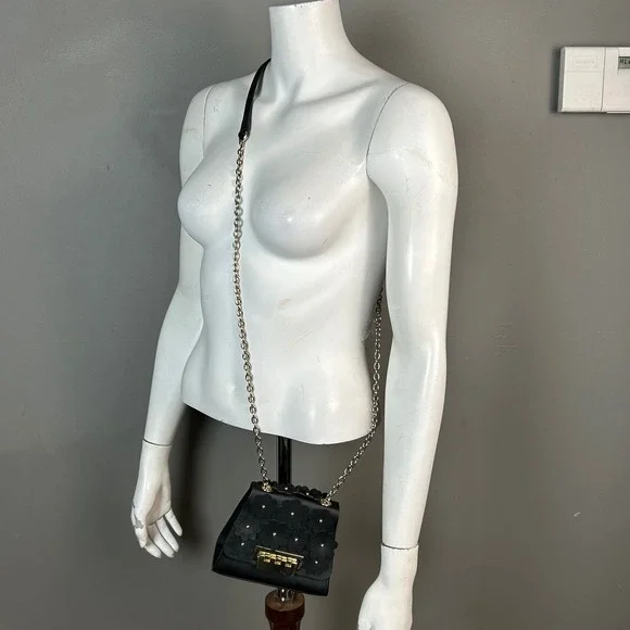 Whimsical Minimalist Zac Posen Black Eatha Mini bag Floral Chain Crossbody Y2K - Picture 3 of 15